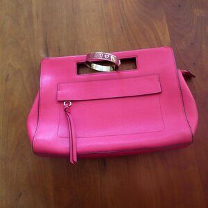 NWOT Saffiano Textured Leather Pink Ruby Pocket Clutch Bag. Style 51534 + Bangle